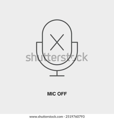 Mic Off thin line icon or logo. Symbol or sign on airline or travel app theme. Vector line illustration.