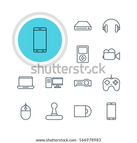 Vector Illustration Of 12 Device Icons. Editable Pack Of Cursor Controller, Game Controller, Dvd Drive And Other Elements.