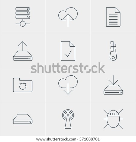 Vector Illustration Of 12 Network Icons. Editable Pack Of Privacy Doc, Computer Virus, Cloud Download And Other Elements.