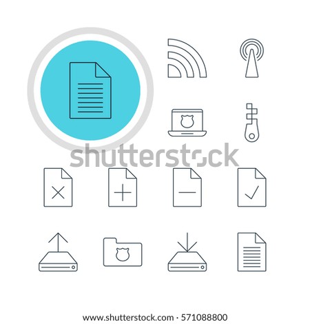 Vector Illustration Of 12 Web Icons. Editable Pack Of Removing File, Hdd Sync, Privacy Doc And Other Elements.