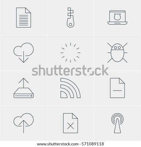 Vector Illustration Of 12 Web Icons. Editable Pack Of Cloud Download, Waiting, Delete Data And Other Elements.