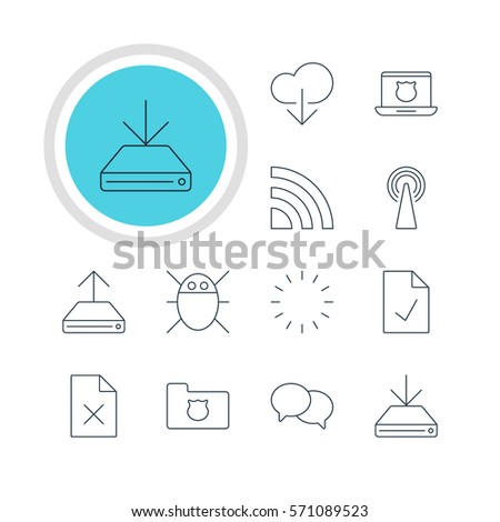 Vector Illustration Of 12 Web Icons. Editable Pack Of Hdd Sync, Secure Laptop, Privacy Doc And Other Elements.