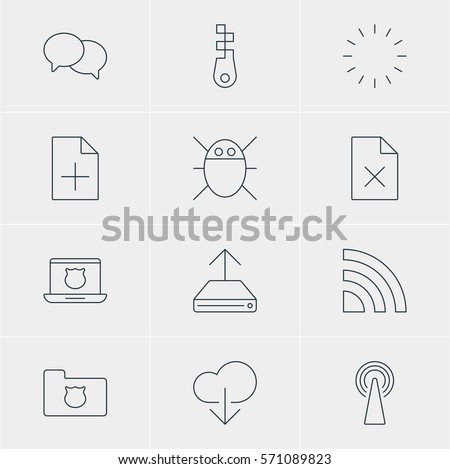 Vector Illustration Of 12 Network Icons. Editable Pack Of Privacy Doc, Talking, Secure Laptop And Other Elements.