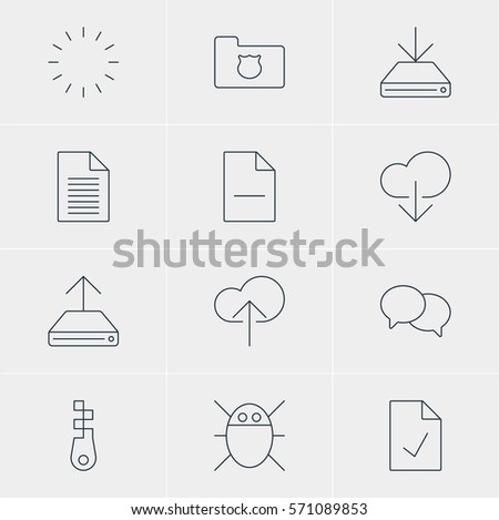 Vector Illustration Of 12 Network Icons. Editable Pack Of Checked Note, Talking, Privacy Doc And Other Elements.