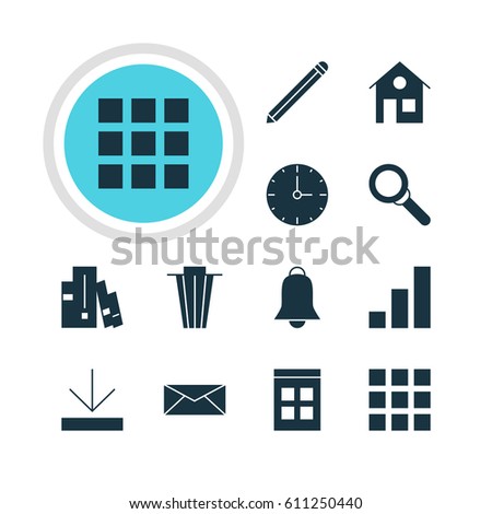 Vector Illustration Of 12 Online Icons. Editable Pack Of Magnifier, House, Grid And Other Elements.