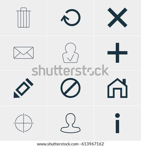 Vector Illustration Of 12 User Icons. Editable Pack Of Man Member, Envelope, Access Denied And Other Elements.