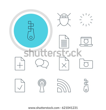 Vector Illustration Of 12 Network Icons. Editable Pack Of Computer Virus, Privacy Doc, Talking And Other Elements.