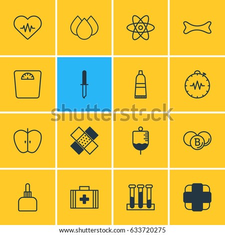 Vector Illustration Of 16 Health Icons. Editable Pack Of Painkiller, Antibody, Tube And Other Elements.