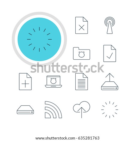 Vector Illustration Of 12 Internet Icons. Editable Pack Of Privacy Doc, Hard Drive Disk, Waiting And Other Elements.