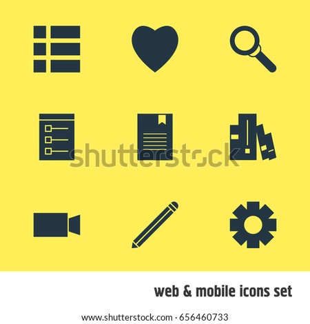 Vector Illustration Of 9 Internet Icons. Editable Pack Of Love, Gear, Board And Other Elements.