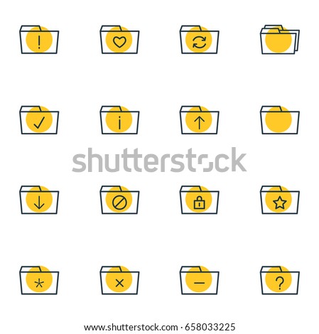 Vector Illustration Of 16 Document Icons. Editable Pack Of Done, Locked, Liked And Other Elements.