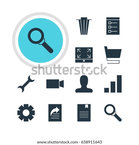 Vector Illustration Of 12 Web Icons. Editable Pack Of Document Transfer, Trash, Trolley And Other Elements.