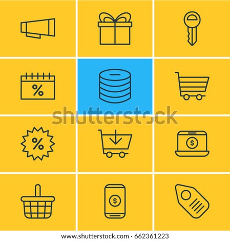 Vector Illustration Of 12 Trading Icons. Editable Pack Of Minus, Box, Clef And Other Elements.