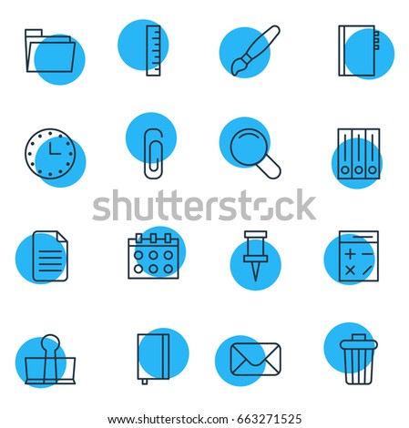 Vector Illustration Of 16 Instruments Icons. Editable Pack Of Paint, Dossier, Watch And Other Elements.