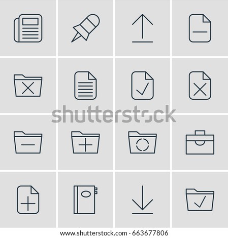 Vector Illustration Of 16 Workplace Icons. Editable Pack Of Done, Minus, Journal And Other Elements.