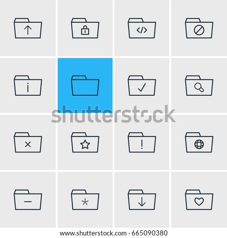 Vector Illustration Of 16 Folder Icons. Editable Pack Of Locked, Submit, Pinned And Other Elements.