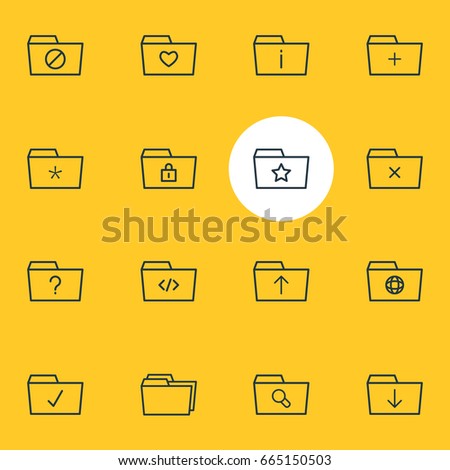 Vector Illustration Of 16 Folder Icons. Editable Pack Of Locked, Plus, Magnifier And Other Elements.