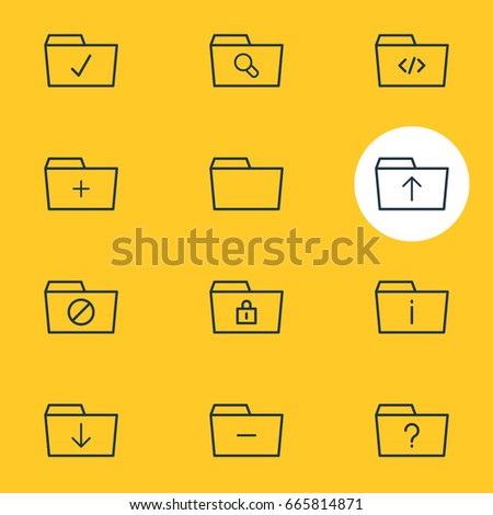 Vector Illustration Of 12 Document Icons. Editable Pack Of Closed, Magnifier, Document Case And Other Elements.