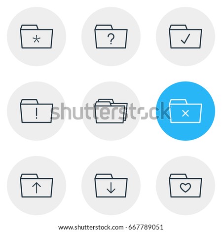 Vector Illustration Of 9 Folder Icons. Editable Pack Of Remove, Liked, Question And Other Elements.