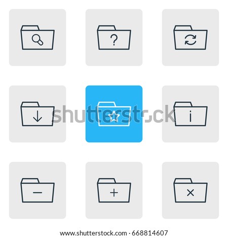 Vector Illustration Of 9 Dossier Icons. Editable Pack Of Question, Remove, Upload And Other Elements.