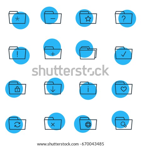 Vector Illustration Of 16 Folder Icons. Editable Pack Of Minus, Information, Closed And Other Elements.