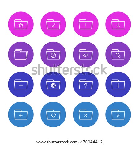 Vector Illustration Of 16 Folder Icons. Editable Pack Of Upload, Minus, Magnifier And Other Elements.