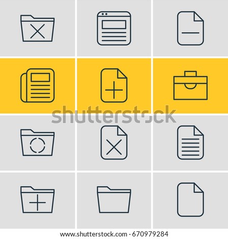 Vector Illustration Of 12 Office Icons. Editable Pack Of Remove, Page, Template And Other Elements.