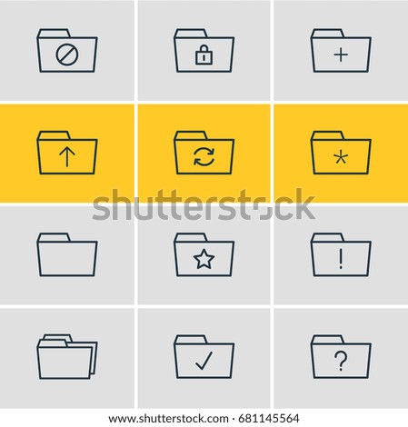 Vector Illustration Of 12 Folder Icons. Editable Pack Of Plus, Submit, Pinned And Other Elements.