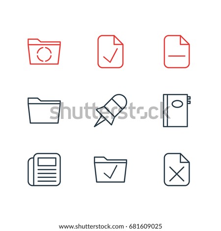 Vector Illustration Of 9 Workplace Icons. Editable Pack Of Minus, Journal, Done And Other Elements.