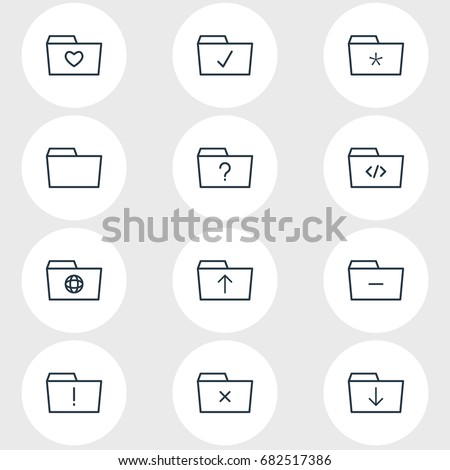Vector Illustration Of 12 Document Icons. Editable Pack Of Dossier, Upload, Submit And Other Elements.