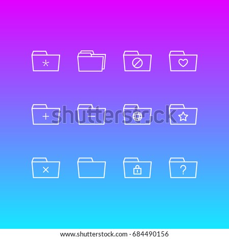 Vector Illustration Of 12 Document Icons. Editable Pack Of Folders, Remove, Plus And Other Elements.