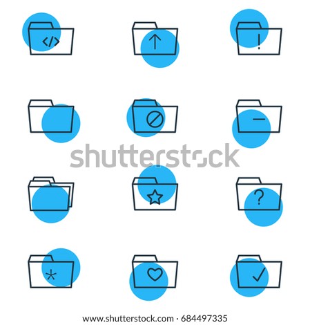 Vector Illustration Of 12 Folder Icons. Editable Pack Of Pinned, Script, Locked And Other Elements.