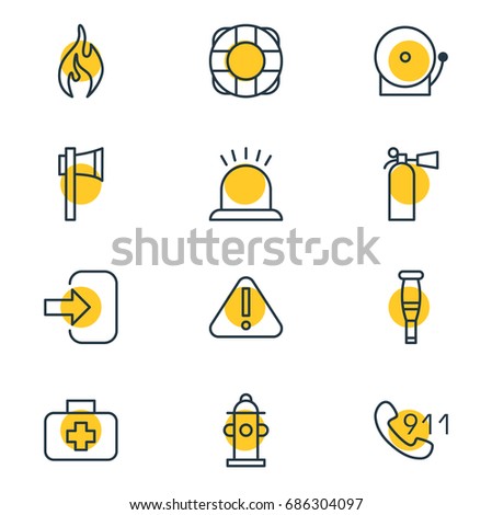 Vector Illustration Of 12 Emergency Icons. Editable Pack Of Burn, Medical Case, Safety And Other Elements.