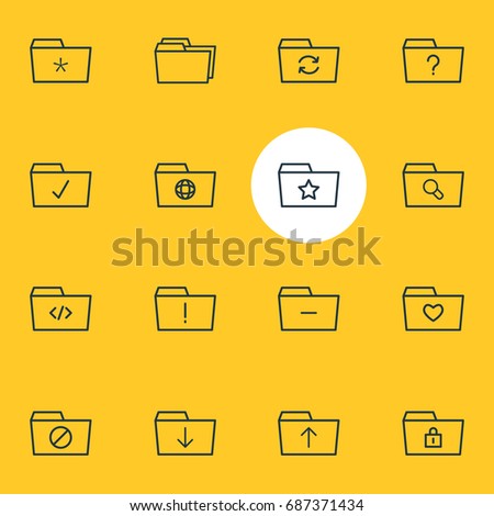 Vector Illustration Of 16 Dossier Icons. Editable Pack Of Minus, Upload, Pinned And Other Elements.