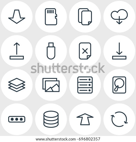 Vector Illustration Of 16 Memory Icons. Editable Pack Of Memory, Parole, Layer And Other Elements.