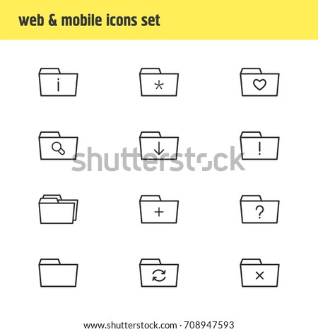 Vector Illustration Of 12 Folder Icons. Editable Pack Of Plus, Magnifier, Significant And Other Elements.