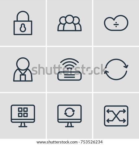 Editable Pack Of Wifi, Padlock, Cloud Storage And Other Elements.  Vector Illustration Of 9 Internet Outline Icons. 