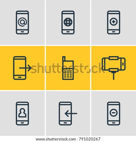 Vector illustration of 9 telephone icons line style. Editable set of inbox, minus, worldwide and other elements.