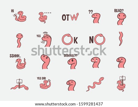 Cute Pink Snake Sticker Character Vector with Multiple Expressions