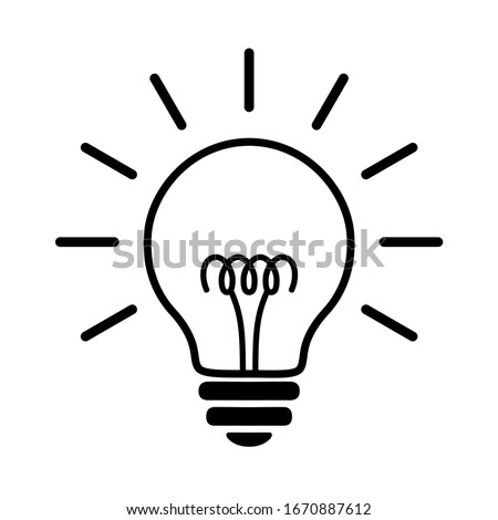 Filament Light Bulb Linear Flat Icon. Incandescent Electric Lamp With Spiral And Rays, Simple Black Pictogram. Vector Graphic Design Element Isolated On White. Creative Idea Sign, Innovation Concept