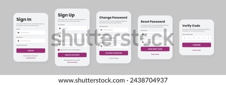 User form login, registration, change password, reset and verify code interface elements design