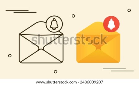 Message envelope with notification bell outline and field illustration design