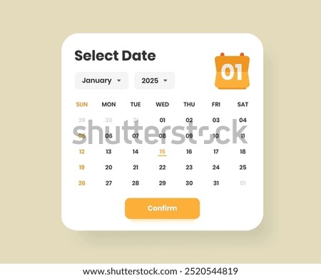 Date picker minimalist calendar popup ui template design for mobile and web interface