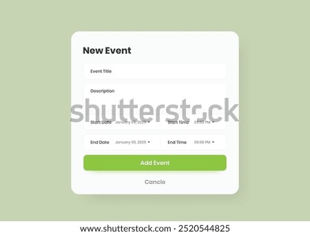 New event create form popup design for web and mobile application