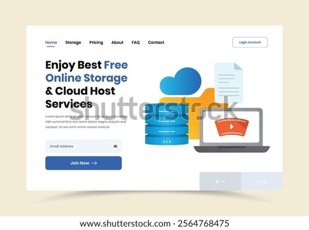 Cloud storage online host services website header design with minimalist illustration