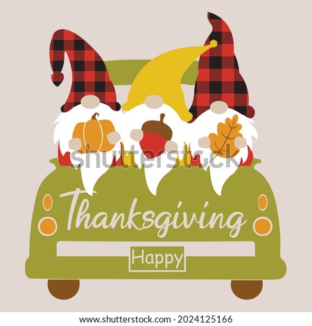 Happy fall truck with fall gnomes svg vector Illustration isolated on white background. Thanksgiving truck with autumn gnome sublimation. Fall sublimation autumn shirt design. Thanksgiving shirt