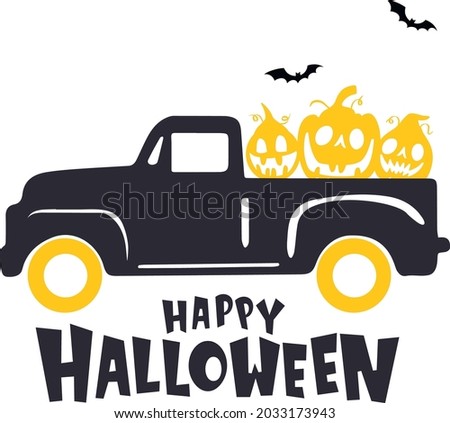Happy halloween truck svg vector Illustration isolated on white background.Halloween pumpkin truck. Halloween truck with pumpkin face sublimation. Halloween shirt design