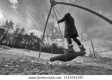 girl have fun at swing Imagine de stoc © 
