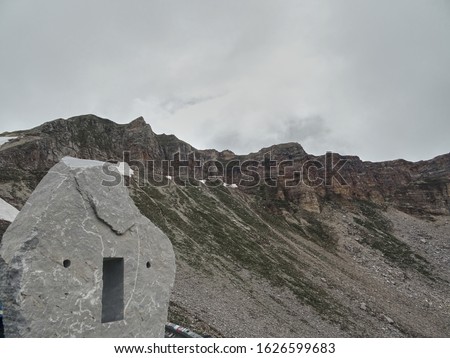 Image, Stock Photo Cloudy sky and mountain reflected in lake