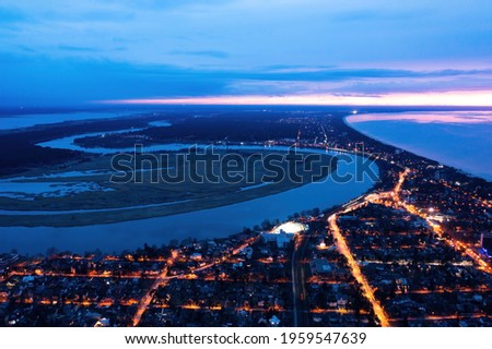 Aerial view of Jurmala along Lielupe river sunset twilight